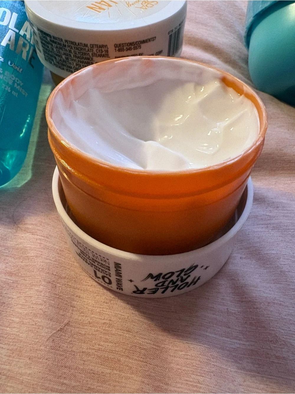 Lot of lotions and sprays like Sol De Janeiro
